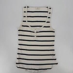 Anthropologie t.la Striped Henley Ribbed‎ Tank Top Cream Black Sleeveless Medium
